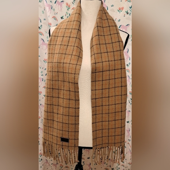 Vintage Y2K Coach Brown Merino Wool & Cashmere Casual Neutral Boho Scarf Wrap - Picture 2 of 8